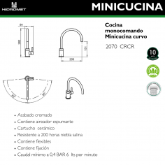 Lavatorio de Cocina Monocomando Minicucina Curvo Cromo |... 2
