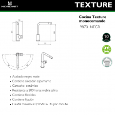 Lavatorio de Cocina Monocomando Texture Recto Black |... 2