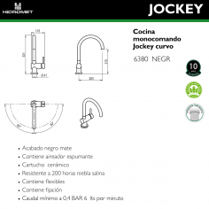 Lavatorio de Cocina Monocomando Jockey Curvo Black |... 2
