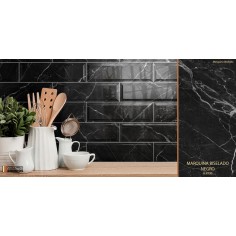 Biselado 8.5x30 Marquina Negro Brillante - Caja x 39 Pz....